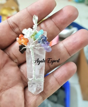 Rose Quartz Seven Chakra Tree Of Life Pendants