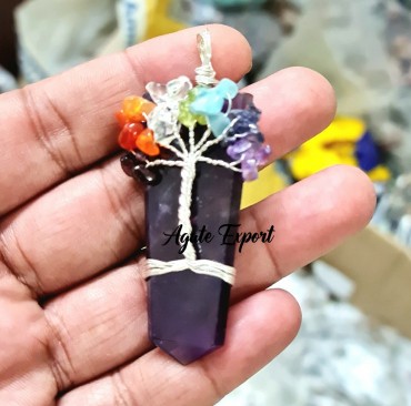 Amethyst Seven Chakra Tree Of Life Pendants