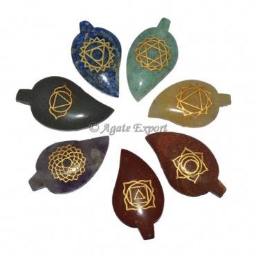 Leaf Shape 7 Chakra Engraved Set