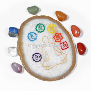Agate Slices Chakra Set With Chakra Tumbled Stones