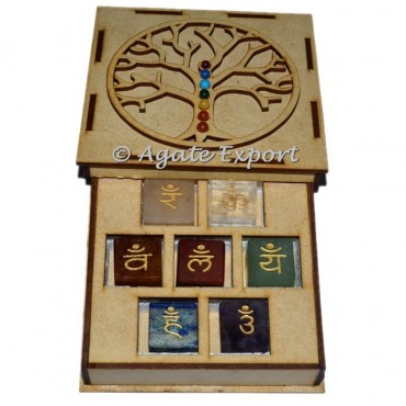 Engraved 7 Chakra Sanskrit Cube Set With Tree Of Life Gift Box