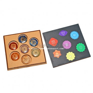 Engraved Chakra Set with Colourful Seven Chakra Symbols on Box