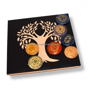 Tree of life box with 7 chakra engraved round set