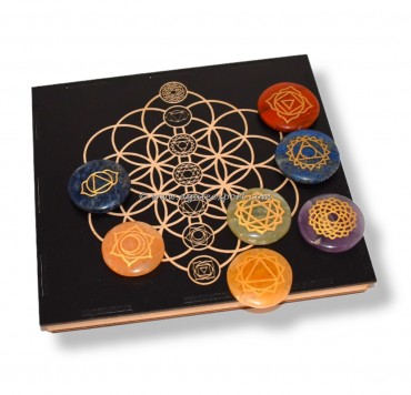 Seven Chakra Engraved Stone With Seed Of life Box
