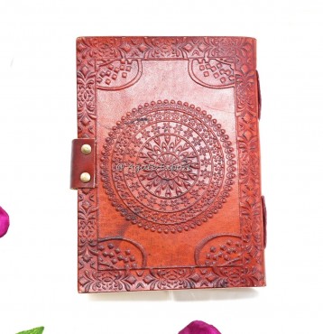 Embossed Leather Journal with Floral Mandala Design and Vintage Lock