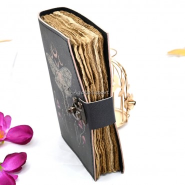 Leather Journal with Moth and Triple Moon Design Mystical Moon Phase Notebook