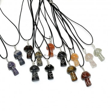 Mix Assorted Gemstone Mushroom Pendant