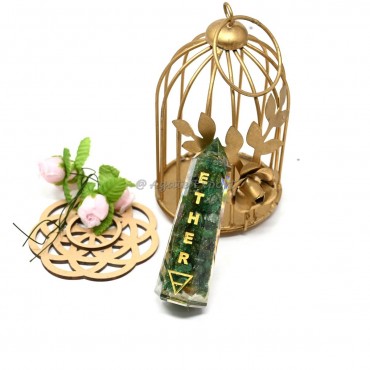 Orgonite Green Aventurine Obelisk With Ether Symbol Engraved