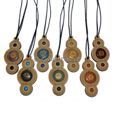 Wooden 7 Chakra Engraved Pendants With Cord