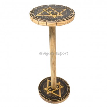 Tarot Pentagram With Celestial Motifs Wooden Pendulum Holder