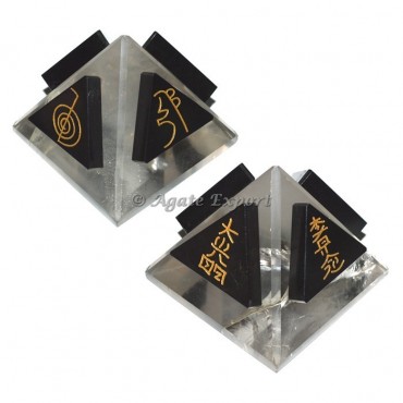 Black Agate Reiki Set With Crystal Quartz Pyramid