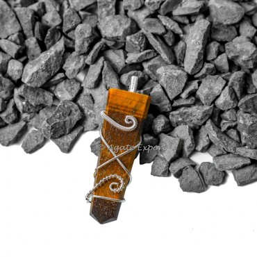 Tiger Eye Flat Pencil Wire Warp Healing Pendants