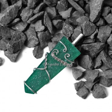 Dark Green Aventurine Flat Pencil Wire Warp Healing Pendants