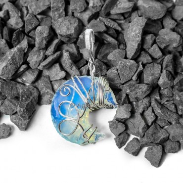Oplaite Moon Shape Healing Wire Wrap Healing Pendants