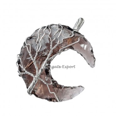 Smokey Quartz Moon with Tree of life Pendants