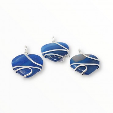 Blue Onyx Heart Wire Wrap Pendant