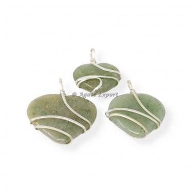 Green Aventurine Heart Wire Wrap Pendant