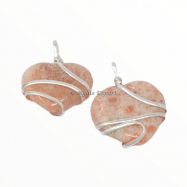 Sunstone Heart Wire Wrap Pendant