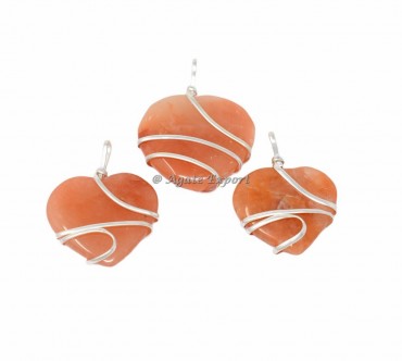 Peach Aventurine Heart Wire Wrap Pendant