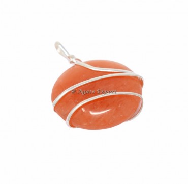 Peach Aventurine Disc Wire Wrap Pendant