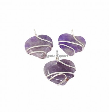 Amethyst Hearts Wire Wrap Pendant
