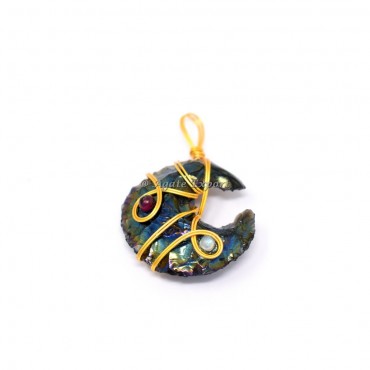 Aura Obsidian Moon With Cabs Wire Wrap Pendant