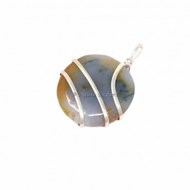 Grey Agate Round Wire Wrap Pendant