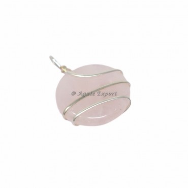 Rose Quartz Round Wire Wrap Pendant