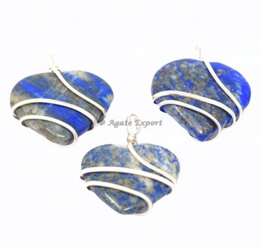 Lapis Lazuli Heart Wire Wrap Pendant