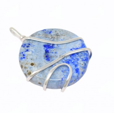 Lapis Lazuli Round Wire Wrap Pendant