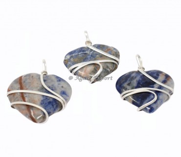 Sodalite Heart Wire Wrap Pendant