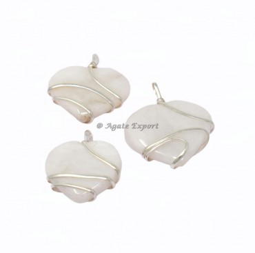 White Agate Heart Wire Wrap Pendant