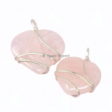 Rose Quartz Heart Wire Wrap Pendant