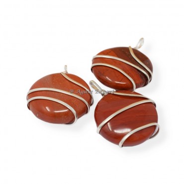 Red Jasper Round Wire Wrap Pendant