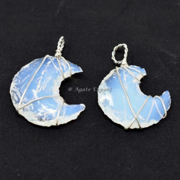 Opal Moon Wire Wrap Pendant