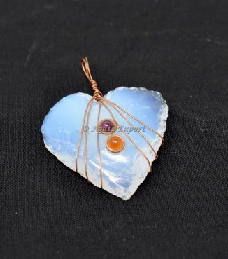 Opal Heart With Cabs Wire Wrap Pendant