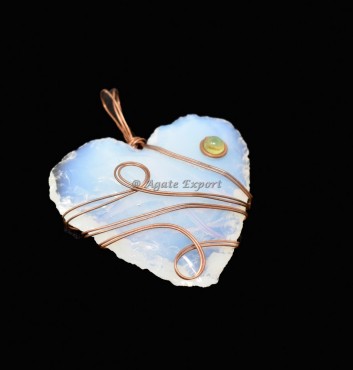 Opal Heart with Citrine Wire Wrap Pendant