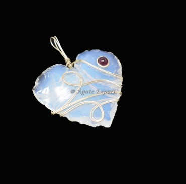 Opal Heart with Garnet Wire Wrap Pendant