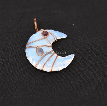 Opal Moon With Iolite Garnet Wire Wrap Pendant