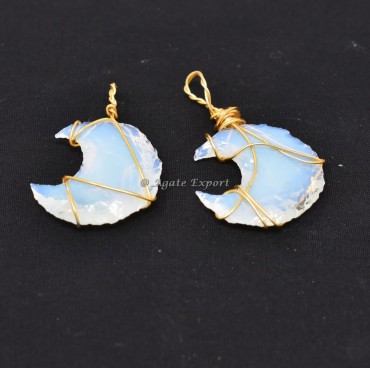 Opal Moon Golden Wire Wrap Pendant
