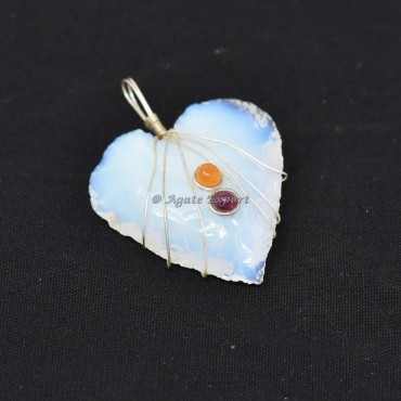 Opal Heart With Carnelian Garnet Wire Wrap Pendant