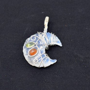 Opal Moon With Citrine Carnelian Wire Wrap Pendant