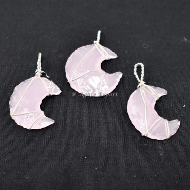 Pink Opal Moon Wire Wrap Pendant