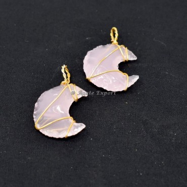 Pink Opal Moon Golden Wire Wrap Pendant