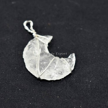 Crystal Quartz Moon Wire Wrap Pendant