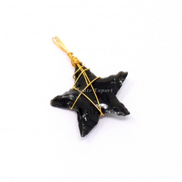 Black Obsidian Start Golden Wire Wrap Pendant