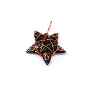 Copper Black Obsidian Star Wire Wrap Pendant