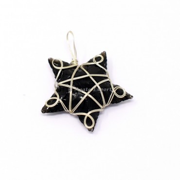 Black Obsidian Accent Star Wire Wrap Pendant