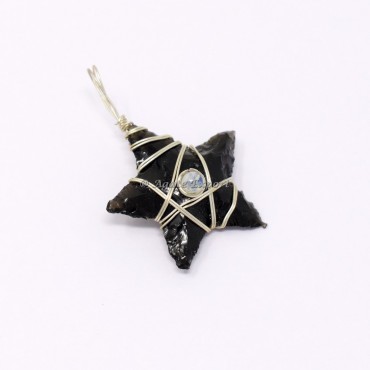 Obsidian Star with Moonstone Wire Wrap Pendant