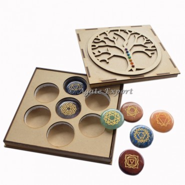 Engraved Seven Chakra Balancing Set With Flower Of Life Gift Box